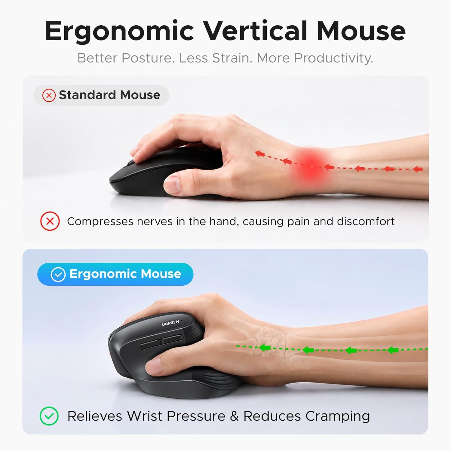 UGREEN MS71P 65042 Tri-Mode Vertical Mouse — connection and usage detail 3