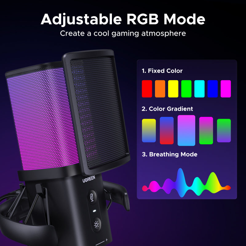 UGREEN Studio-Grade RGB USB Desktop Microphone – 96kHz/24-bit with DSP Noise Reduction for Windows , Mac Os , PS4/PS5 , Zoomen , GotoMeeting , YouTube , Google Treffen , Twitch , Skype , Podcast — connection and usage detail 1