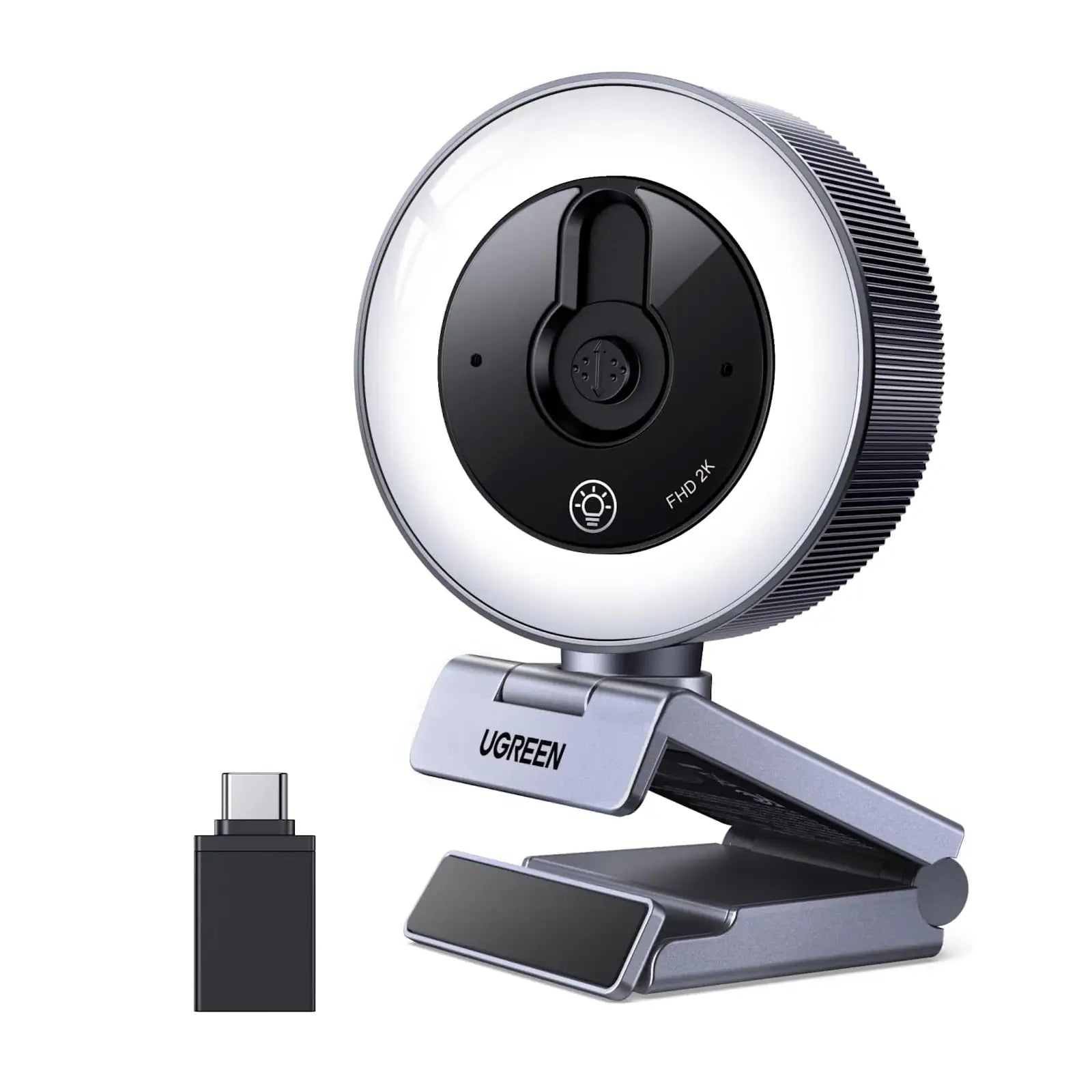 UGREEN 65857 2K Webcam with 4-Level Ring Light, Full HD Webcam for PC with Microphone, Privacy Cover, USB Web Camera Compatible with Switch 2, Streaming, Conference, Zoom, Teams, Computer/Laptop/MacBook — product view