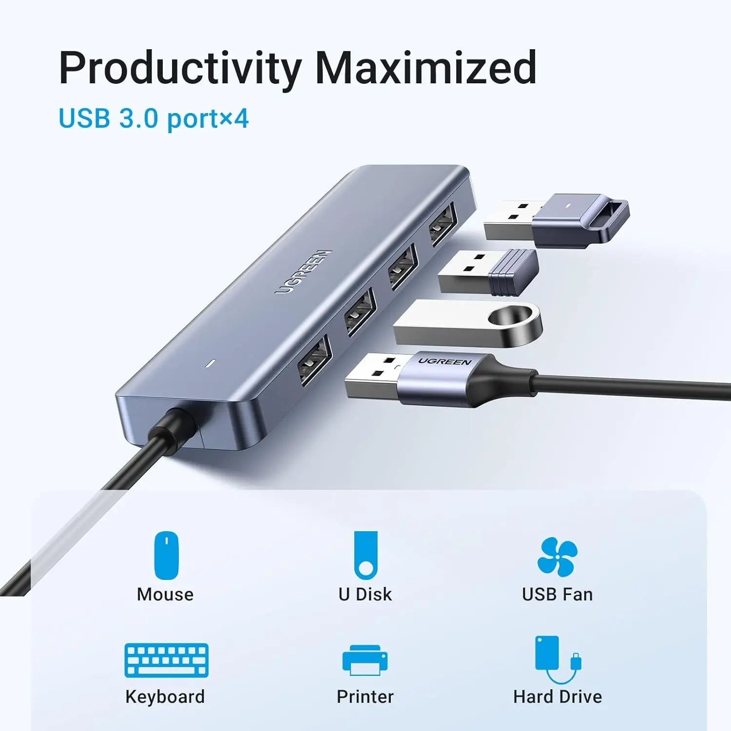 UGREEN 4-Port USB Type C Hub to USB 3.0 Adapter Micro USB Power MacBook Pro iMac Samsung Galaxy Note Dell XPS (70336) — connection and usage detail 2