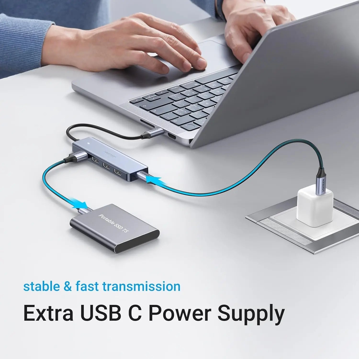 UGREEN 4-Port USB Type C Hub to USB 3.0 Adapter Micro USB Power MacBook Pro iMac Samsung Galaxy Note Dell XPS (70336) — connection and usage detail 3