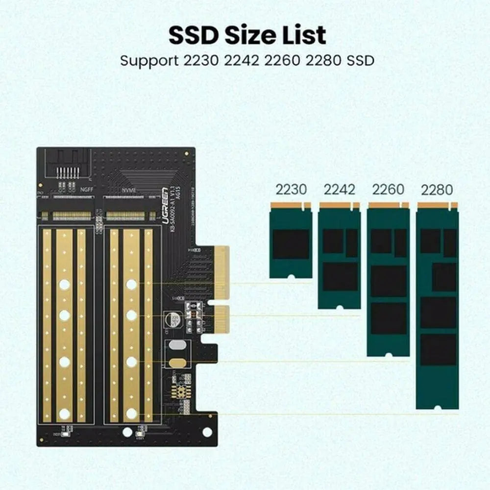UGREEN M.2 NVMe to PCIe 3.0 x4 Adapter Card Internal SSD Converter 2230 2242 2260 2280 Desktop PC Expansion 70504 — connection and usage detail 3