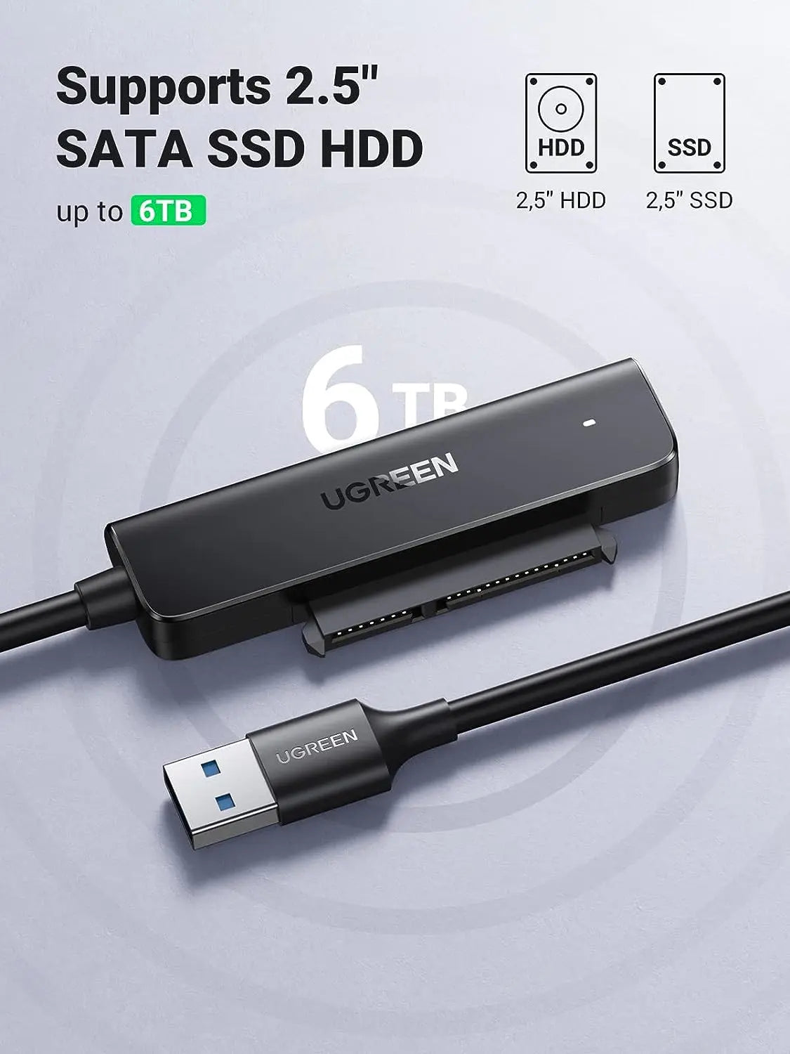 UGREEN SATA to USB 3.0 Adapter Cable 1.5ft 2.5 SSD HDD External Hard Drive Converter Data Transfer Backup 70609 — connection and usage detail 1