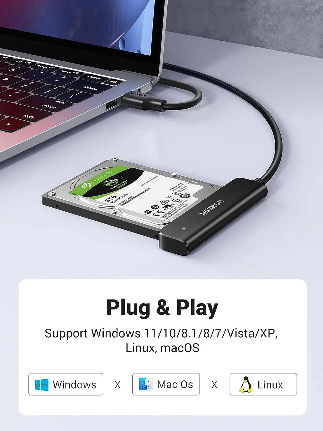 UGREEN SATA to USB 3.0 Adapter Cable 1.5ft 2.5 SSD HDD External Hard Drive Converter Data Transfer Backup 70609 — connection and usage detail 2