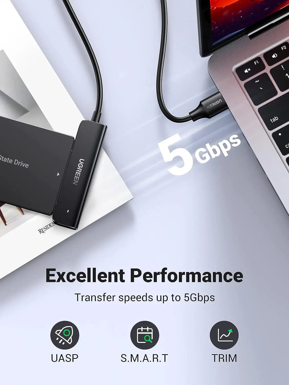 UGREEN SATA to USB 3.0 Adapter Cable 1.5ft 2.5 SSD HDD External Hard Drive Converter Data Transfer Backup 70609 — connection and usage detail 3