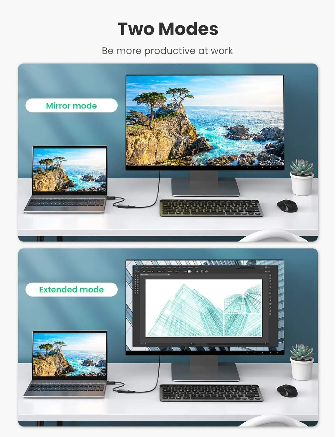 UGREEN 70694 DisplayPort to HDMI Adapter 4K@60Hz, DP Male to HDMI Female Converter, 25cm — connection and usage detail 3