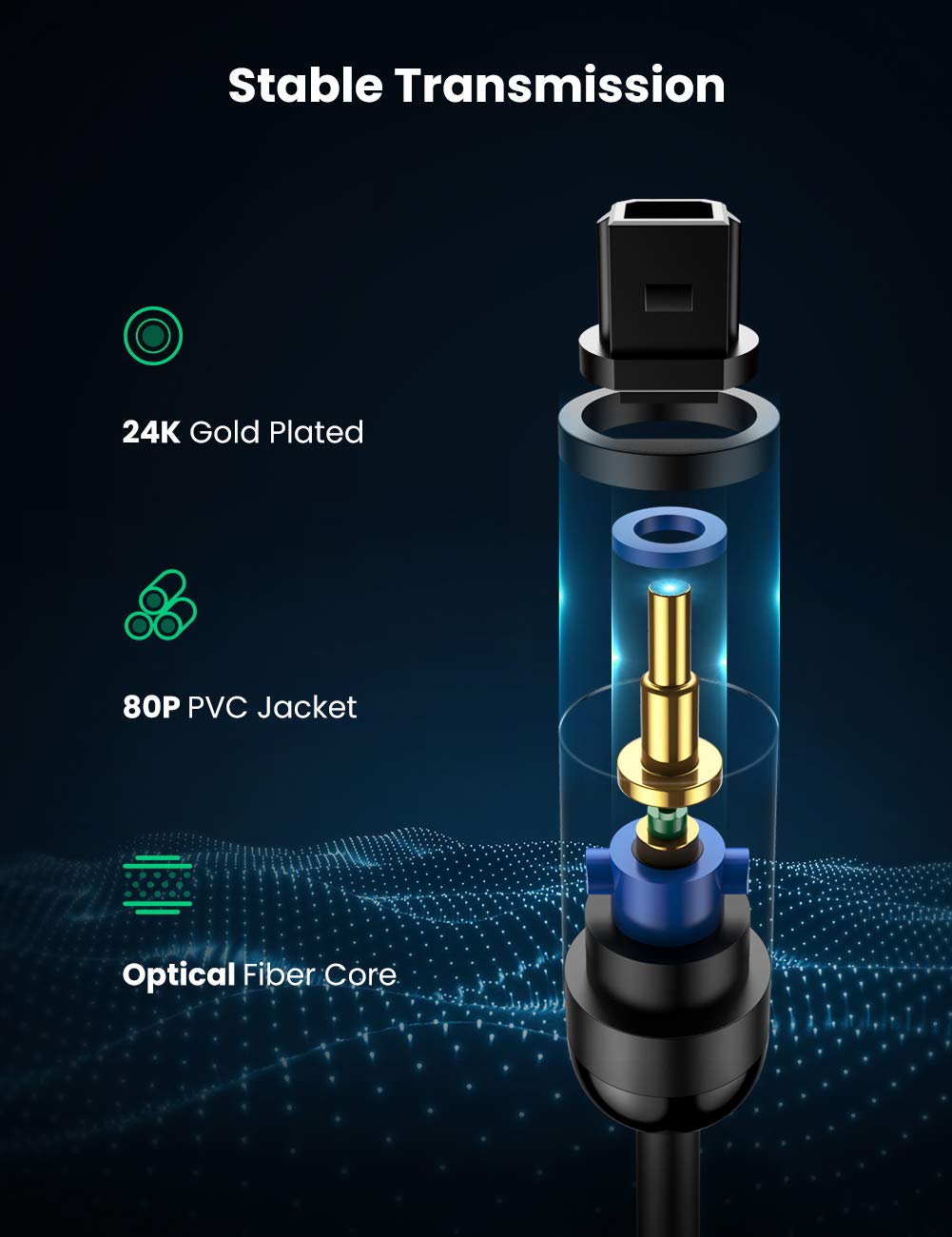 UGREEN Toslink Optical Audio Cable, Digital SPDIF, Gold-Plated, 2m (70892) — connection and usage detail 3