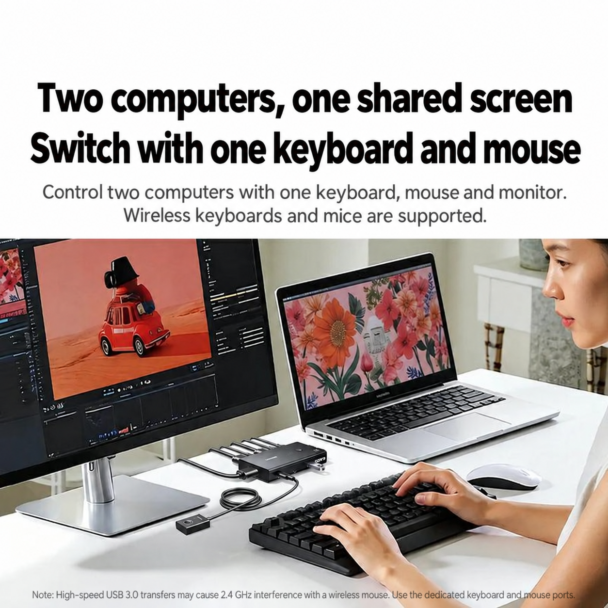 UGREEN HDMI KVM Switch 2 In 1 Out, Black (75246) — connection and usage detail 1