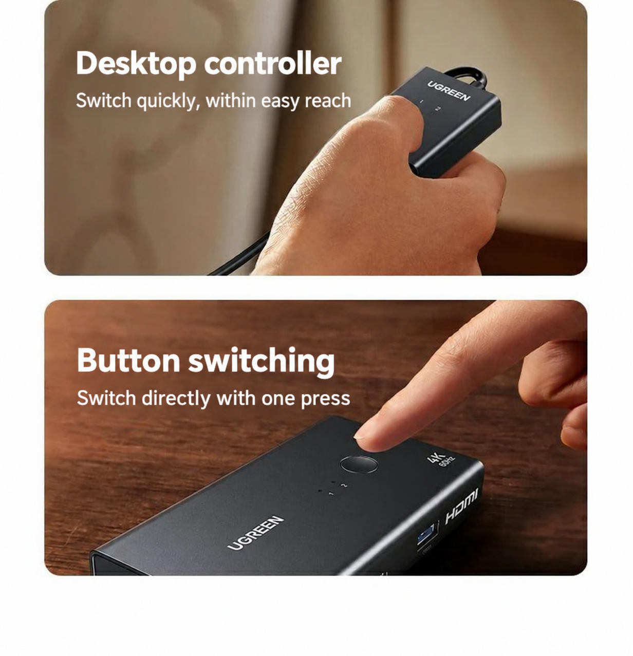 UGREEN HDMI KVM Switch 2 In 1 Out, Black (75246) — connection and usage detail 2
