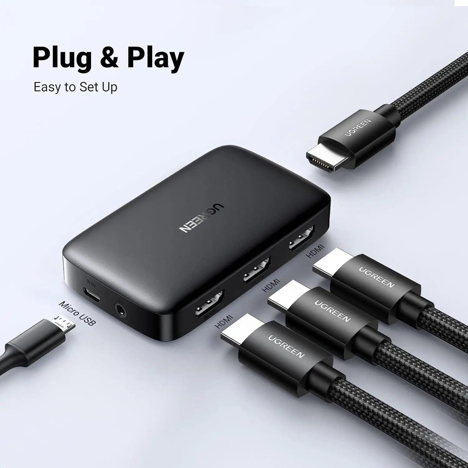 UGREEN 3 In 1 Out HDMI Switch Splitter IR Remote 4K@30Hz 3D 1080P Nintendo Switch PS4 Xbox One Apple TV Fire Stick Blu-Ray 80125 — connection and usage detail 1