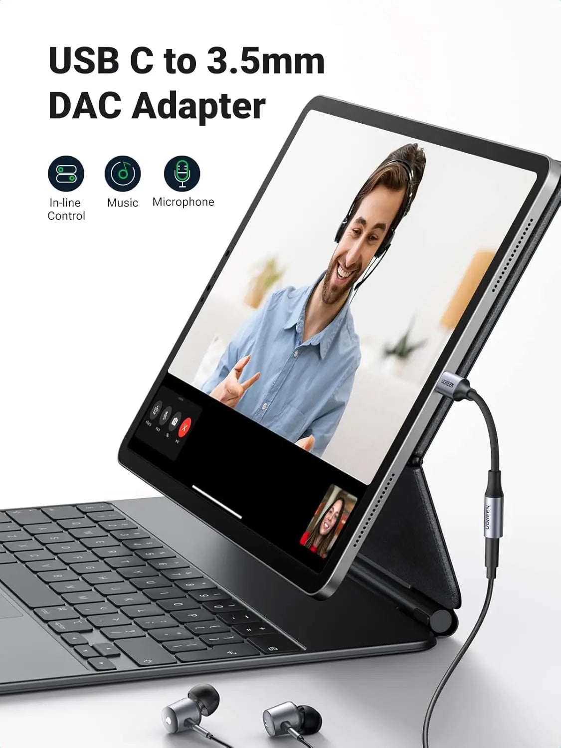 UGREEN 80154 USB-C to 3.5mm DAC Headset Adapter, 10cm — connection and usage detail 1
