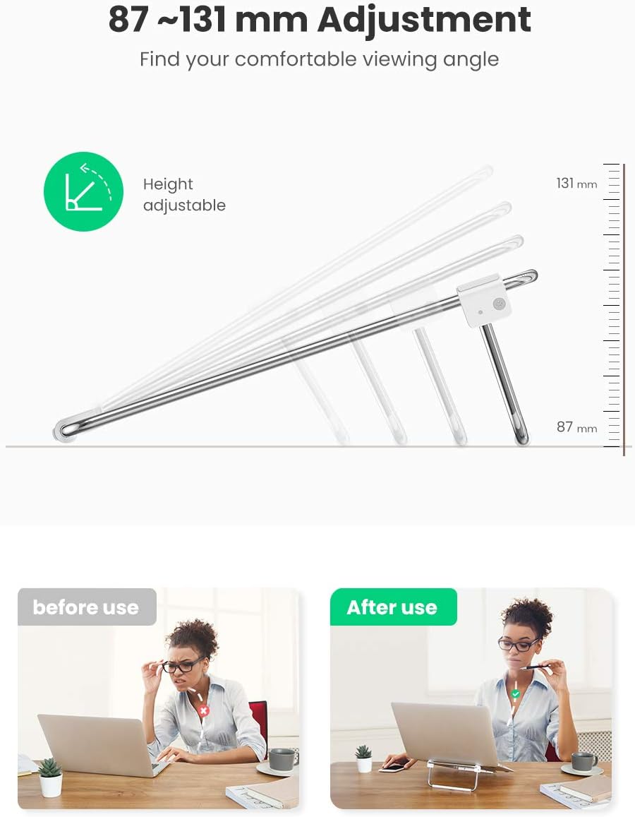 UGREEN 80348 Adjustable Laptop Desk Stand (Silver) Portable Aluminum Laptop Riser with Height Adjustment — connection and usage detail 3