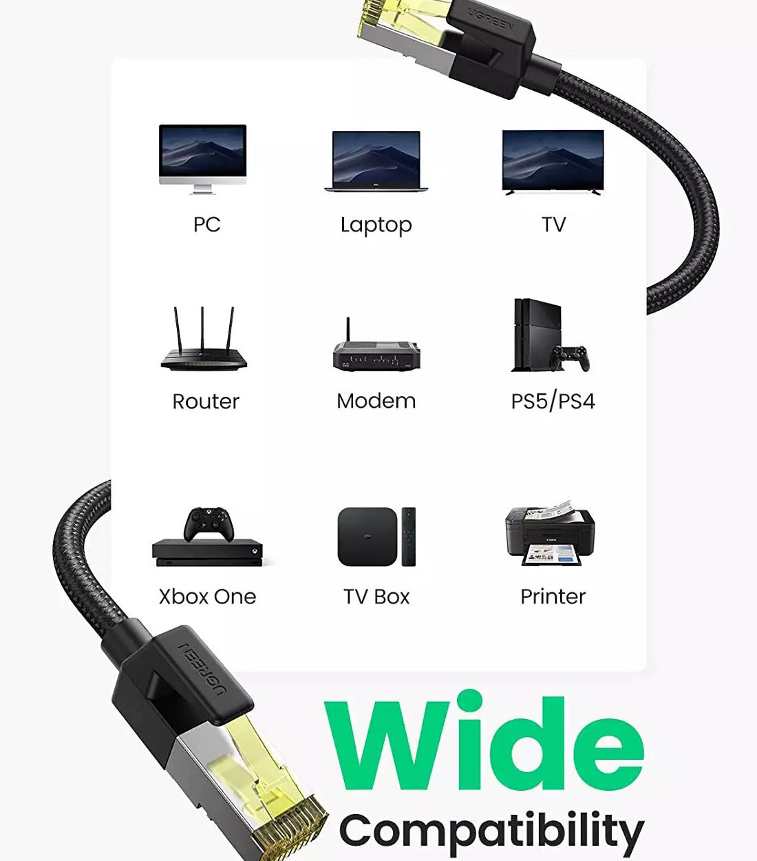 UGREEN 80423 CAT7 Ethernet Cable with Shielded Braid (2 Meter) — connection and usage detail 3