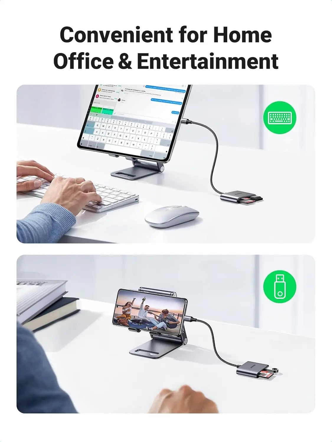 UGREEN 80798 3-in-1 USB-C SD/microSD Reader with USB 2.0 Port — connection and usage detail 2