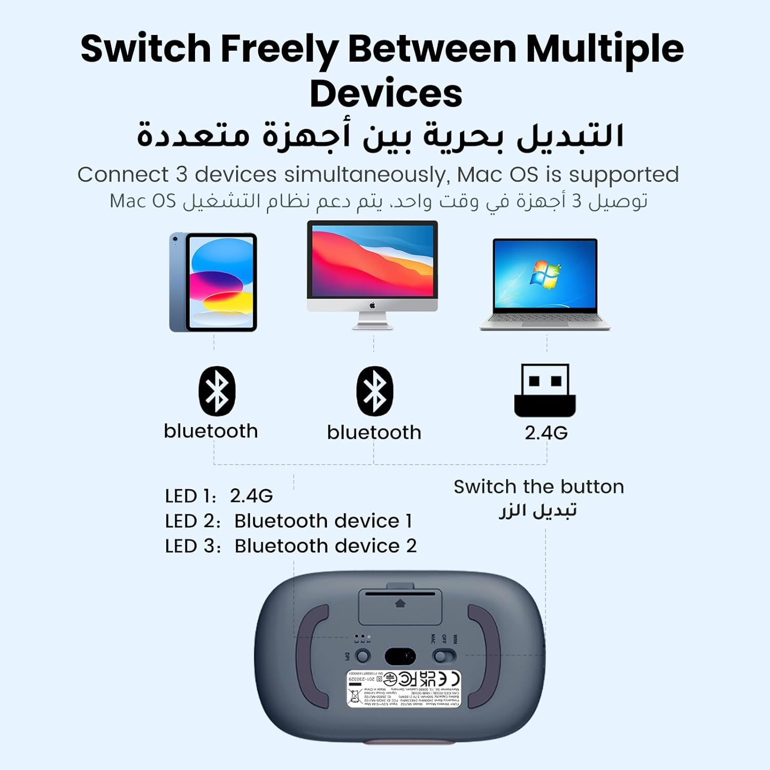UGREEN 90538 Rechargeable Dual Mode Wireless Mouse (Blue) — connection and usage detail 3