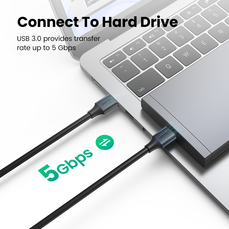 UGREEN Data Transfer USB 3.0 Type A Male to Male Super Speed Transfer Cable for External Hard Drive, DVD, Laptop Cooler and Blu-ray Disc Player, etc.Gold-plated, black — connection and usage detail 1