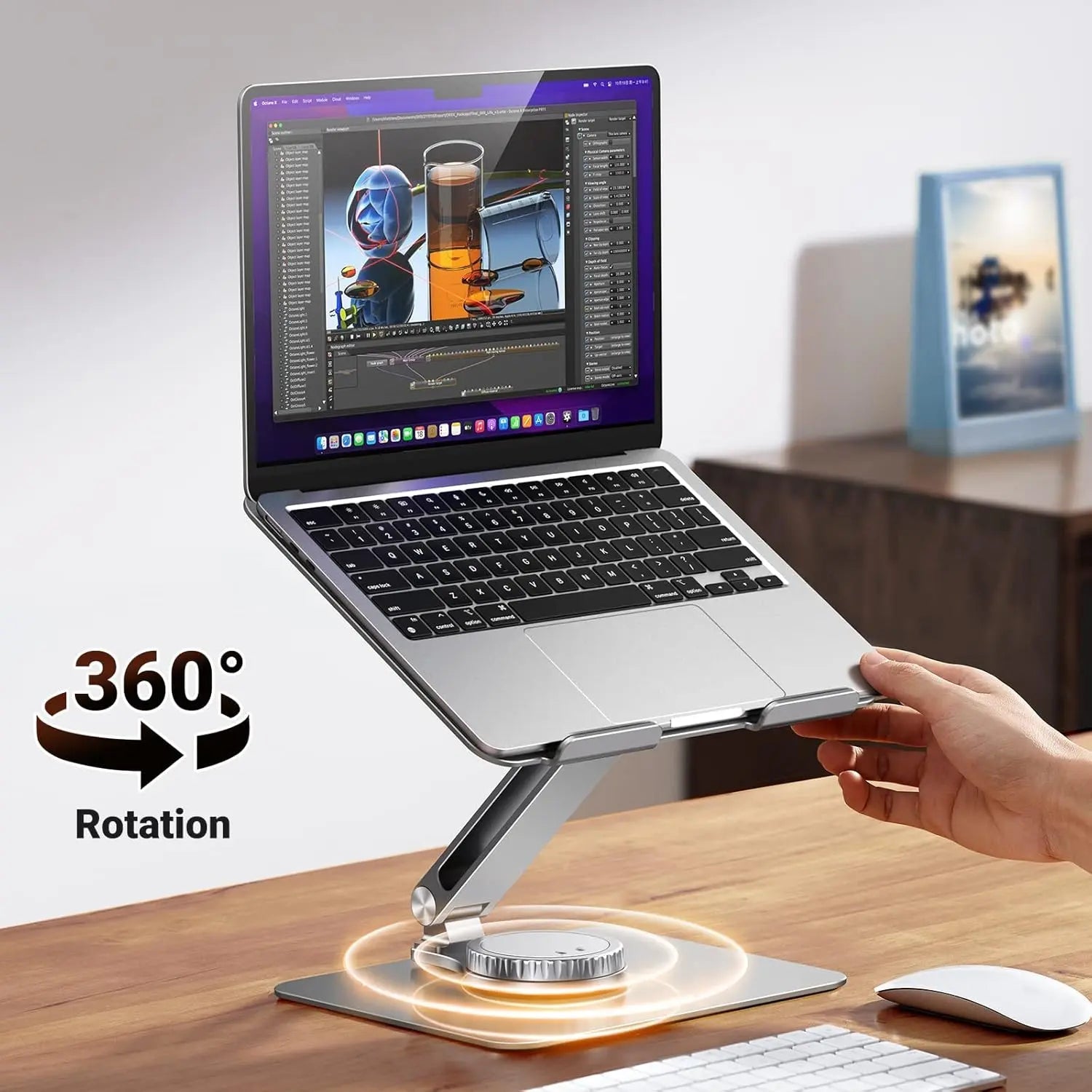 UGREEN 17.3-Inch Swivel Foldable Laptop Stand – Adjustable Height, 360° Rotating Aluminum Desk Stand for MacBook, HP, Dell, Lenovo & All Laptops (90849) — connection and usage detail 1