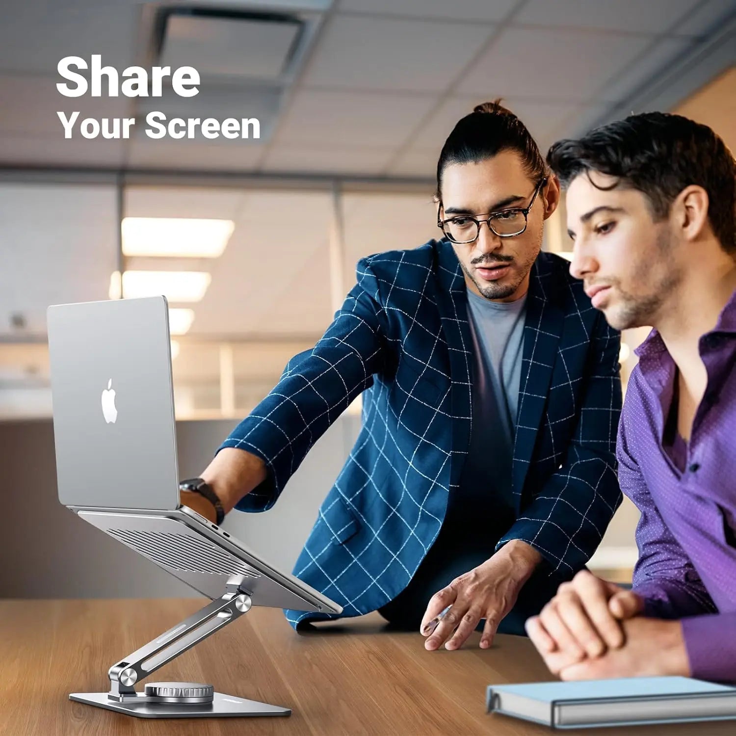 UGREEN 17.3-Inch Swivel Foldable Laptop Stand – Adjustable Height, 360° Rotating Aluminum Desk Stand for MacBook, HP, Dell, Lenovo & All Laptops (90849) — connection and usage detail 3