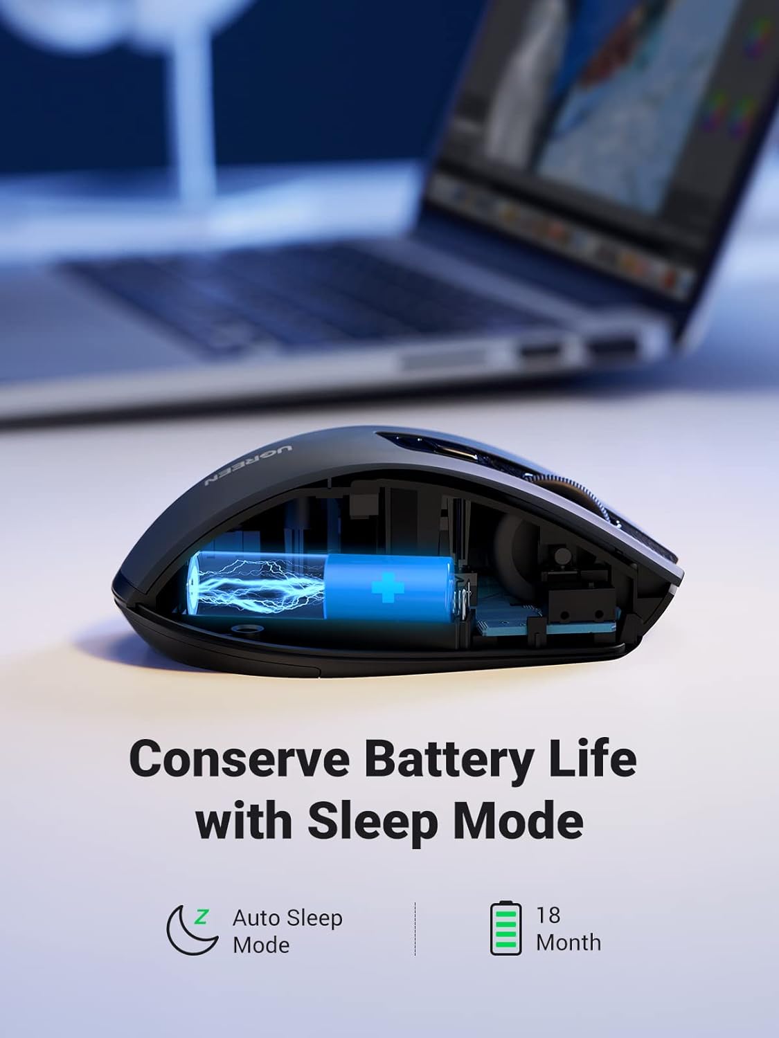 UGREEN 90855 Wireless Mouse 2.4G USB Receiver with Ergonomic Design — connection and usage detail 3