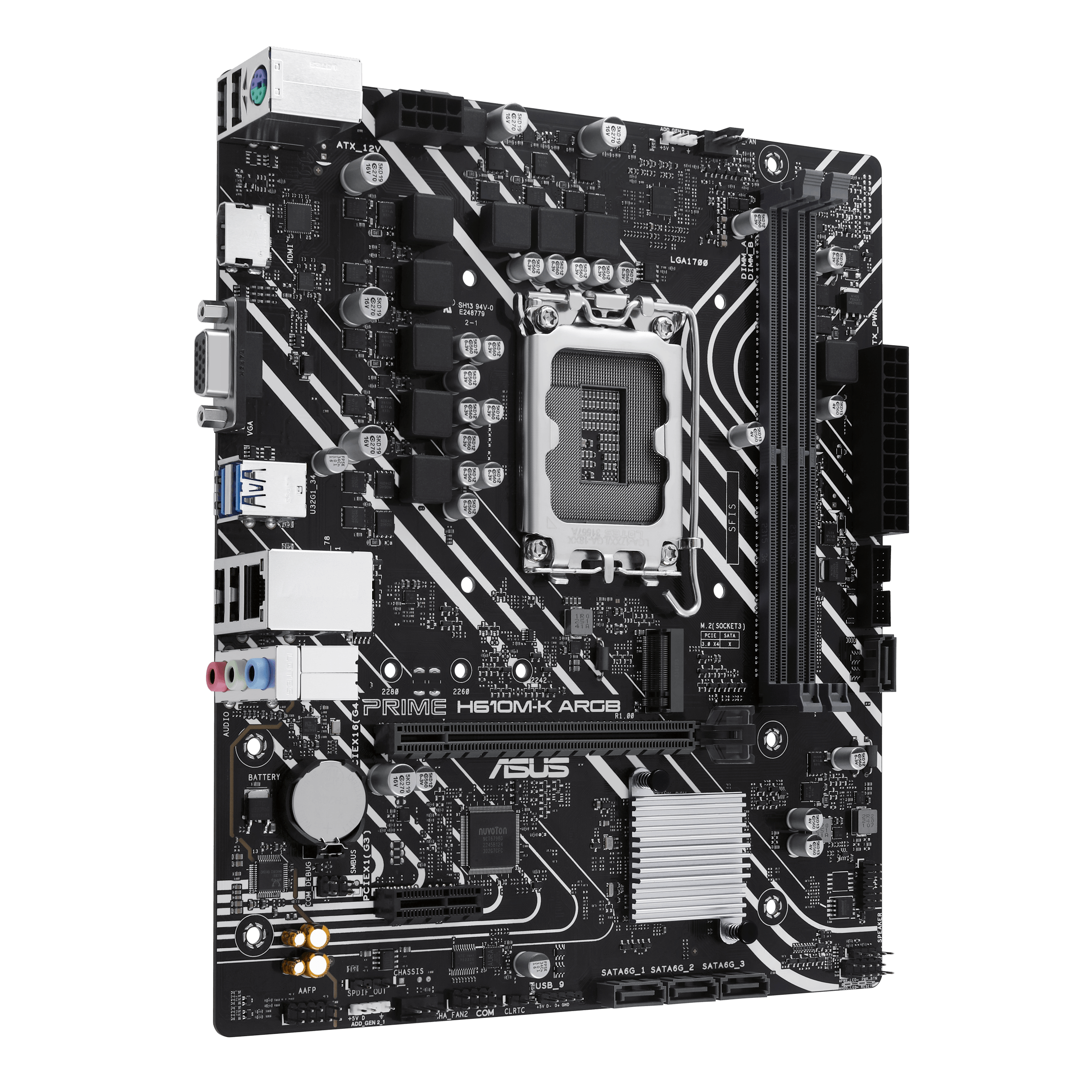 PRIME H610M-K ARGB front view, with I/O ports