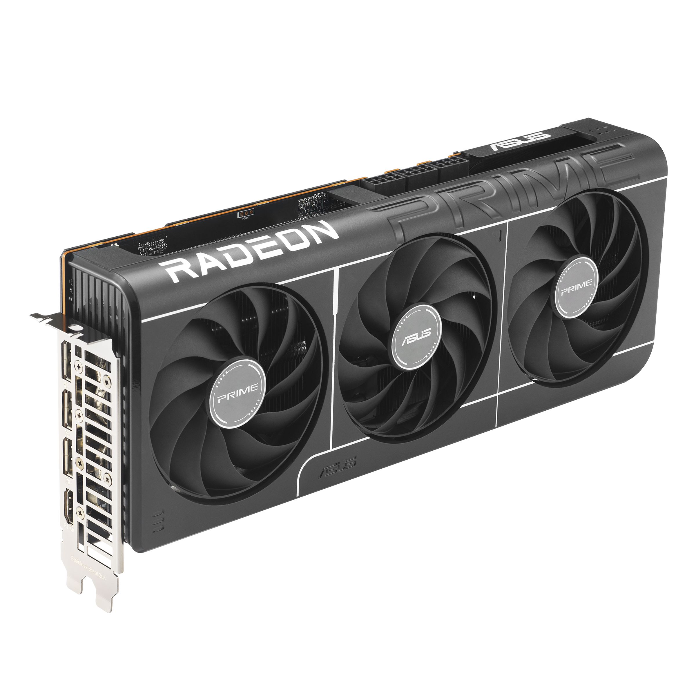 PRIME-RX9070XT_angled top down view focous on fans and IO