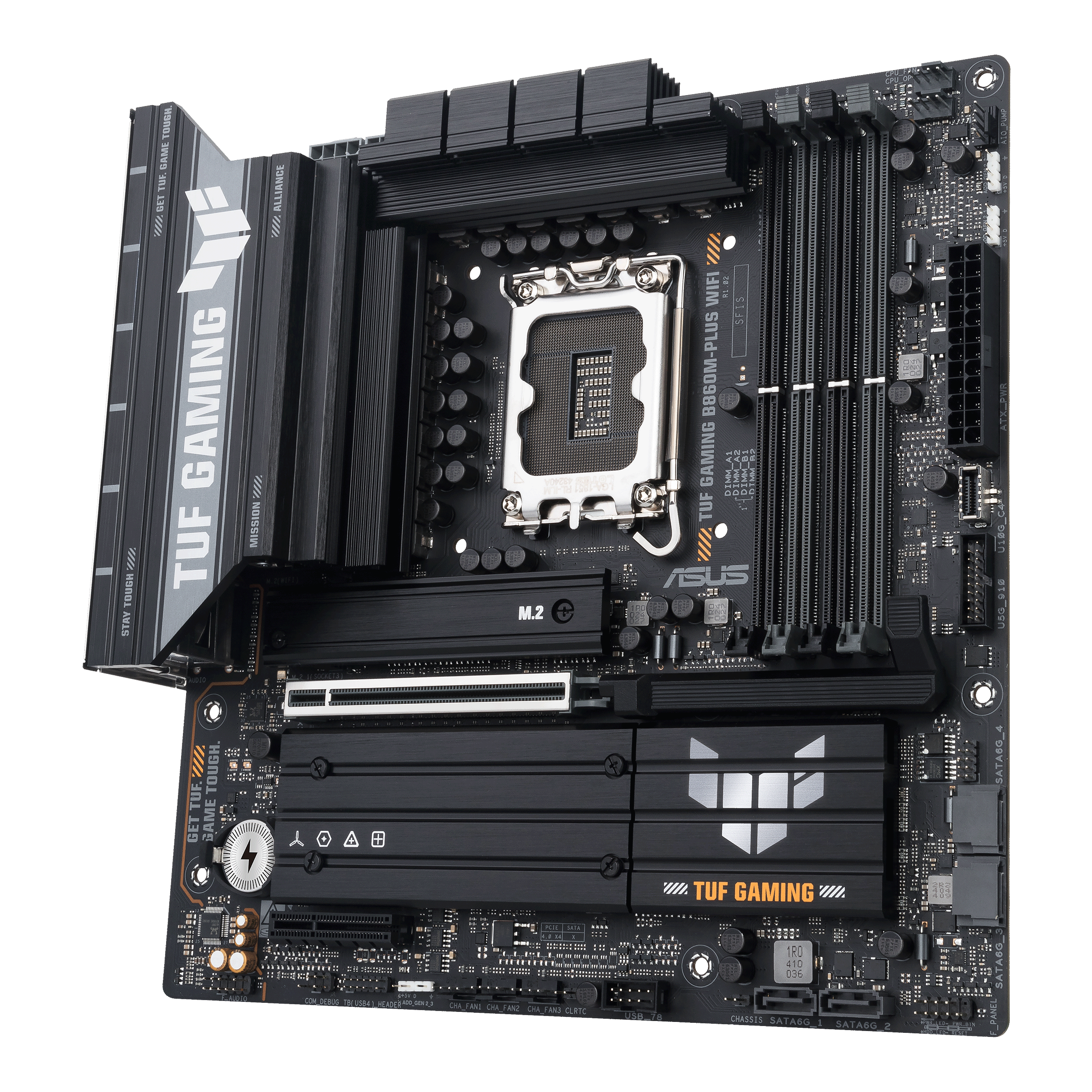 TUF GAMING B860M-PLUS WIFI_front view, 45 degrees