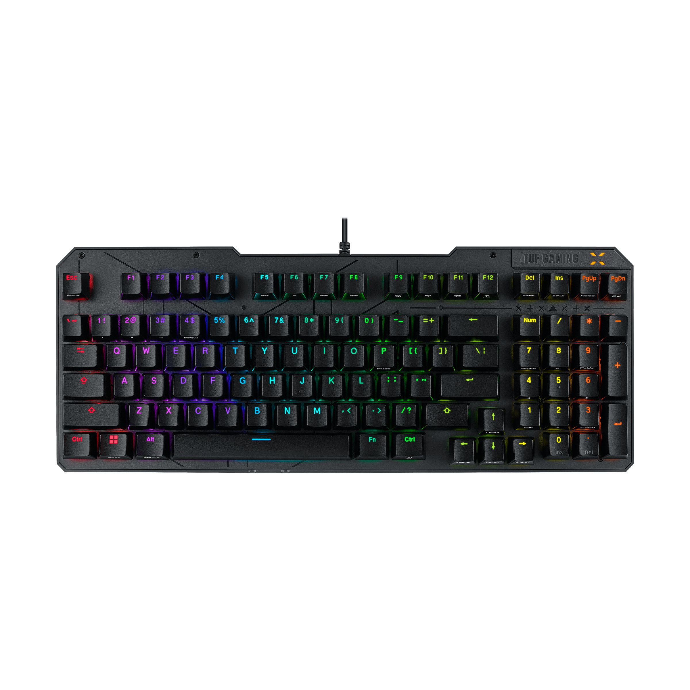 TUF Gaming K3 Gen II keyboard front view with detachable cover removed