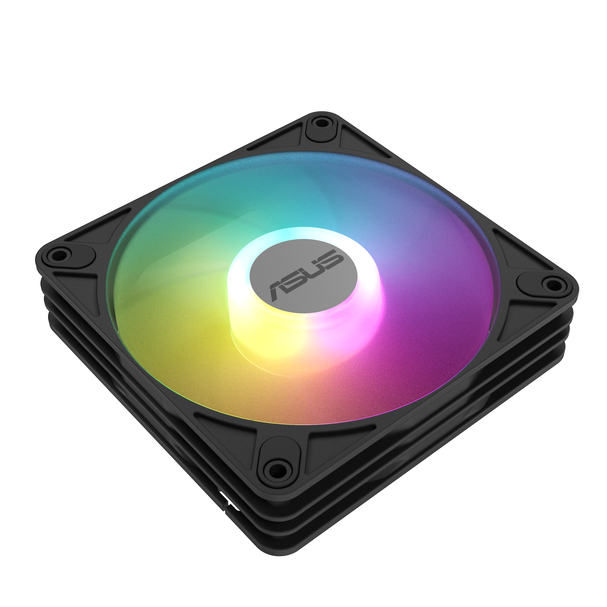 ASUS AR120 ARGB PWM Fan, top-down view with ARGB lighting