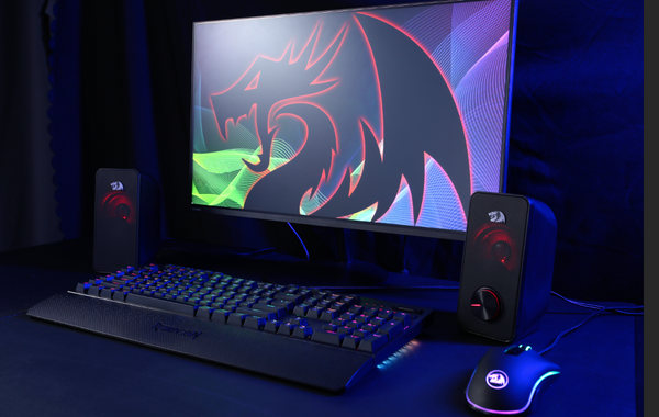 Redragon GS500 Stentor speakers in a desktop gaming setup