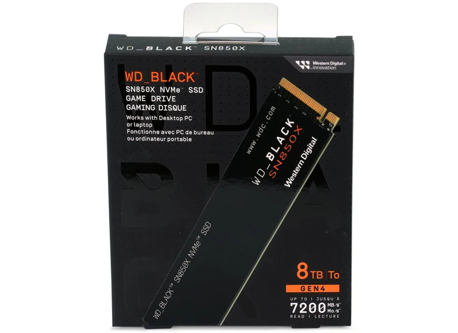 WD Black SN850X 8TB NVMe M.2 Gen4 SSD retail packaging