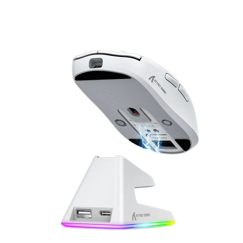 ATTACK SHARK X6 Three Modes Gaming Mouse With Charging Doc - White